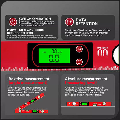 📏 Multi-Function Magnetic Level with LCD Digital Display – High Precision for Construction & DIY ⚡