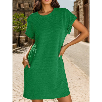 🔥2025 New-💞Women's Loose Roll Sleeve Pocket Solid Colour Dresses
