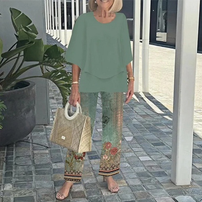 🔥LAST DAY SALE - 49% OFF🔥Women’s Printed Pants and Crew Neck Top Set