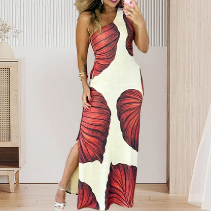 ⏳Time-limited Special⏰Palm Print One-Shoulder Slim Maxi Dress