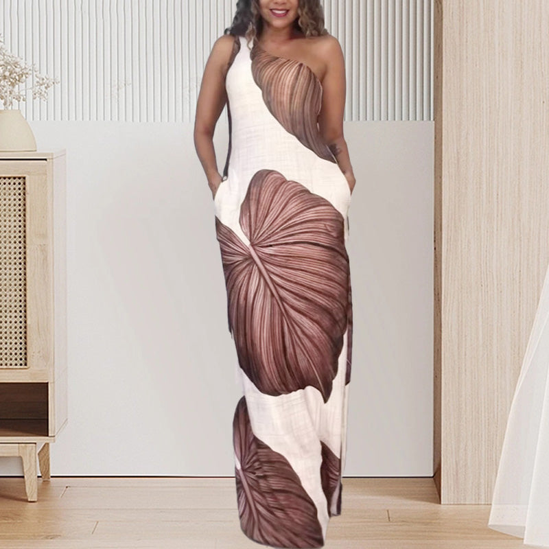 ⏳Time-limited Special⏰Palm Print One-Shoulder Slim Maxi Dress