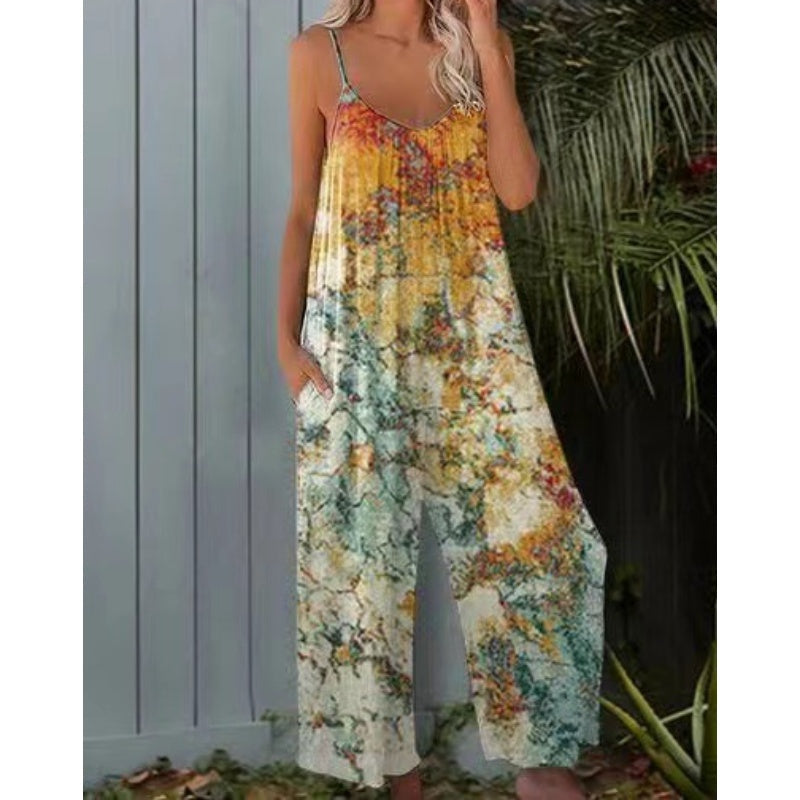 🔥Summer Hot Sale 60% OFF💝✨Women's Fashion Spaghetti Strap Printed Jumpsuit