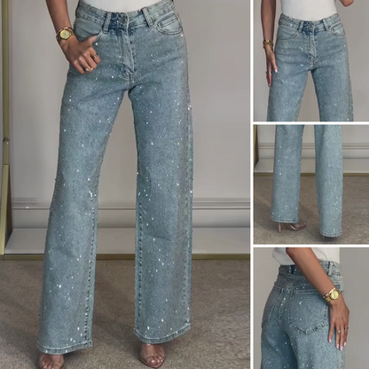 🔥Limited-time offer-Rhinestone-Embellished Straight-Leg Jeans