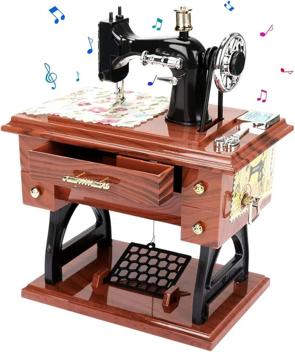 🧵🪡Wood Mini Sewing Machine Music Box – Handcrafted Retro Decor with Moving Parts & Nostalgic Melody🎁