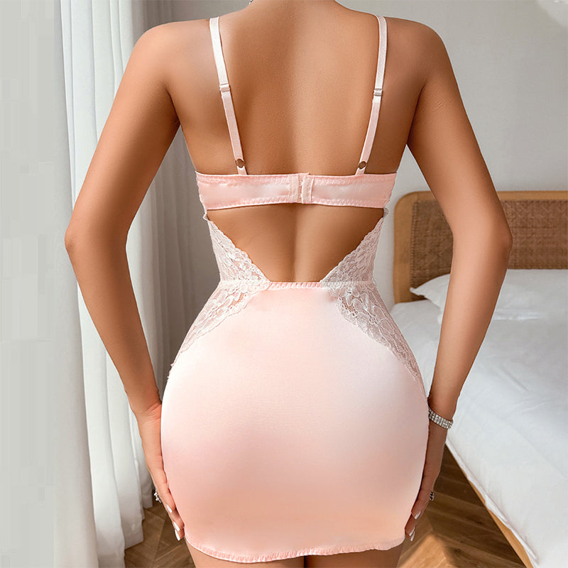 💕Sexy spaghetti strap lace dress with thong in two-piece set🩲🎁