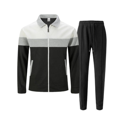Trendy Men's Two-Piece Set - Color-Block Jacket & Pants