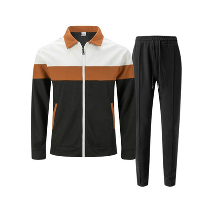 Trendy Men's Two-Piece Set - Color-Block Jacket & Pants
