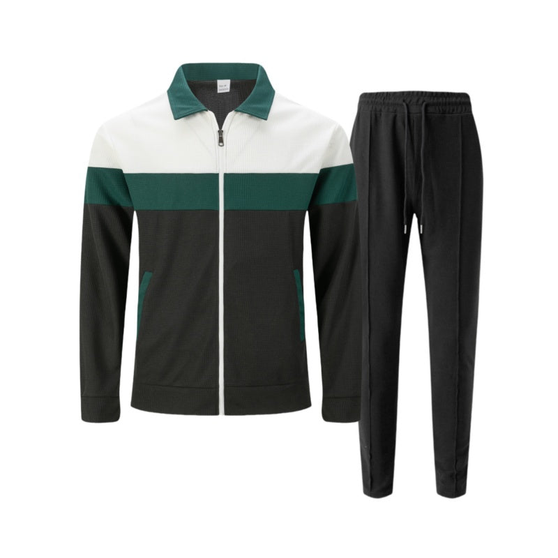 Trendy Men's Two-Piece Set - Color-Block Jacket & Pants