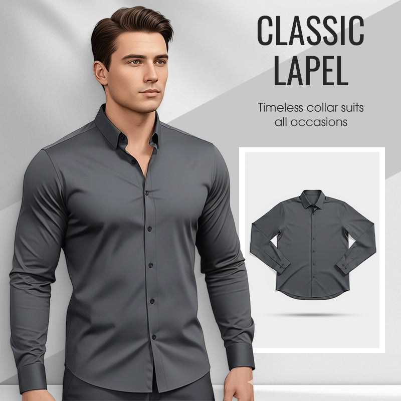 ⏰Men's Solid Color Lapel Long Sleeve Button-Down Shirts