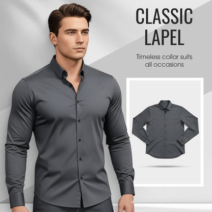 ⏰Men's Solid Color Lapel Long Sleeve Button-Down Shirts