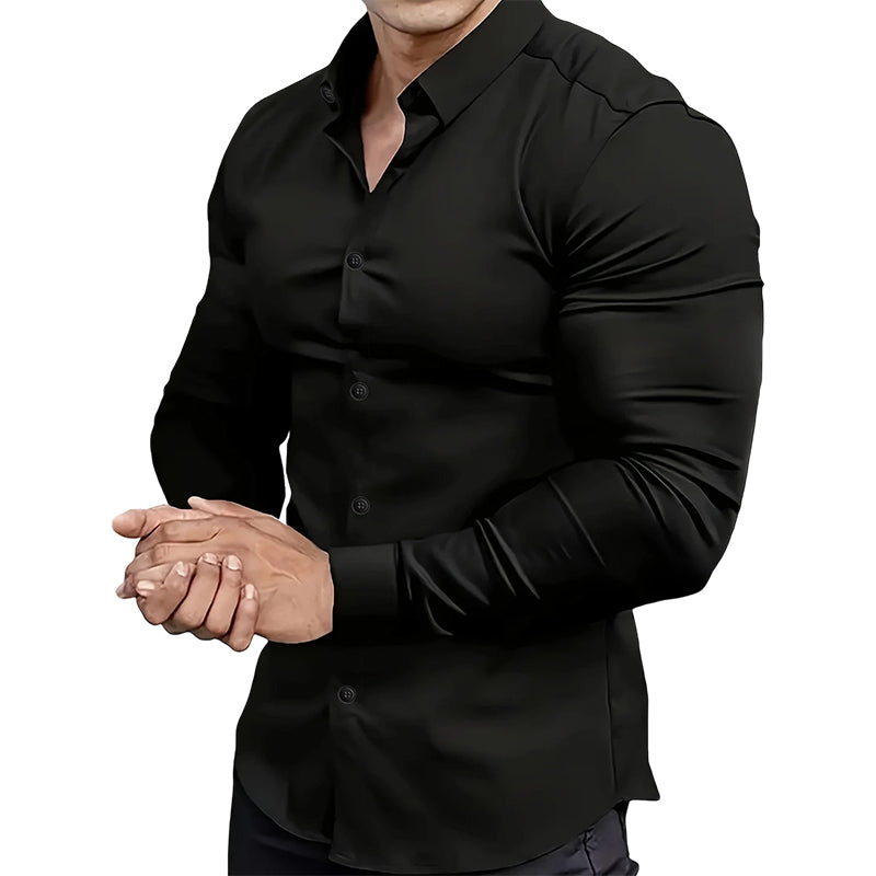 ⏰Men's Solid Color Lapel Long Sleeve Button-Down Shirts