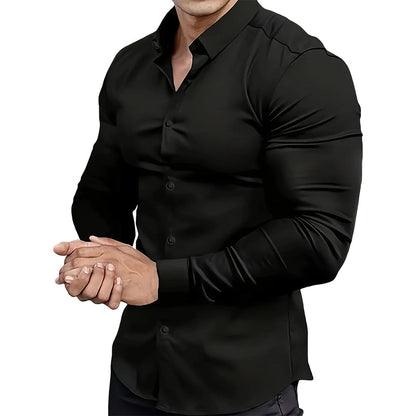 ⏰Men's Solid Color Lapel Long Sleeve Button-Down Shirts