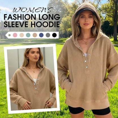 🎉 LIMITED TIME 50% OFF! 🧥 Women's Fashion Long Sleeve Hoodie – V-Neck Button Detail, Relaxed Fit & Side Slits – Effortlessly Chic 🌸✨