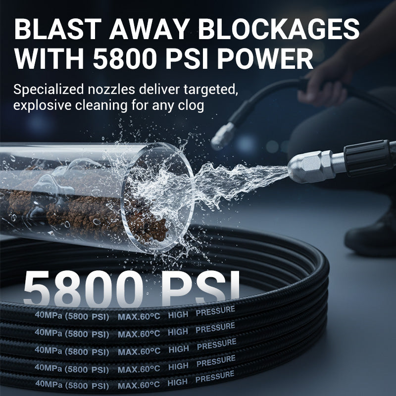 🚿 HOT SALE! ⚡ High-Pressure Sewer Jetter Hose with Nozzle – Strong Pressure Cleaning, Flexible & Durable, Anti-Kink Design, Universal Compatibility for Pipeline & Sewer Unblocking 🛠️