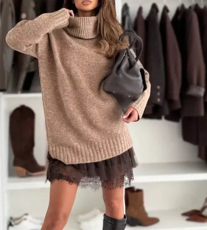🧶 One Set, Cozy Statement Style | Turtleneck Sweater & Mini Dress Set ⚡ Free Shipping