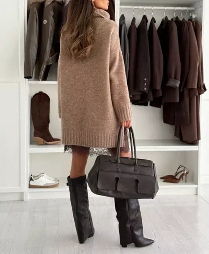 🧶 One Set, Cozy Statement Style | Turtleneck Sweater & Mini Dress Set ⚡ Free Shipping