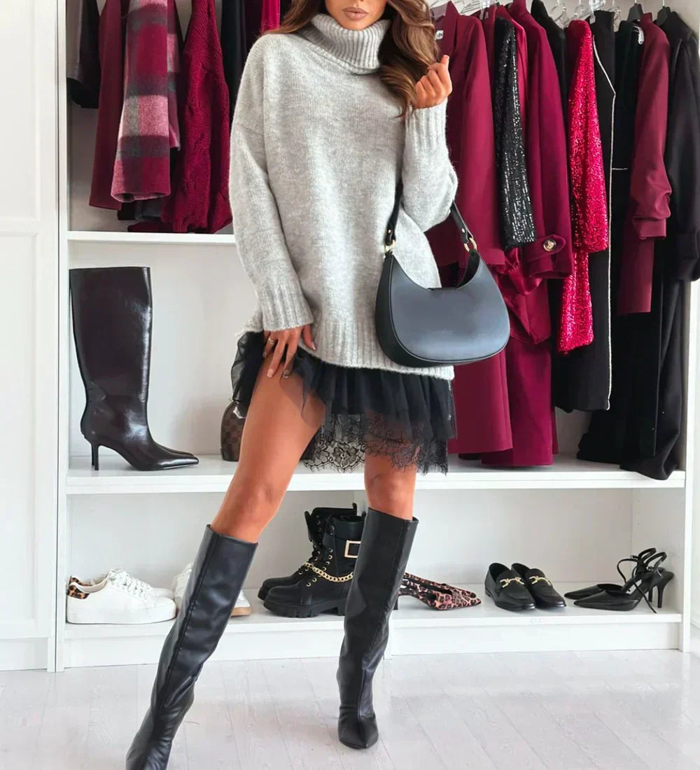 🔥Turtleneck Sweater Mini Dress Set