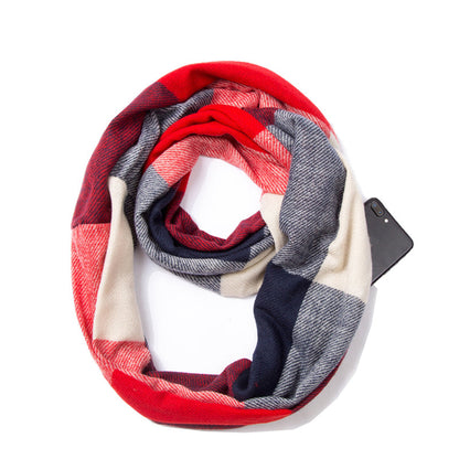 Unisex Stylish Plaids Infinity Scarf with Hidden Zipper