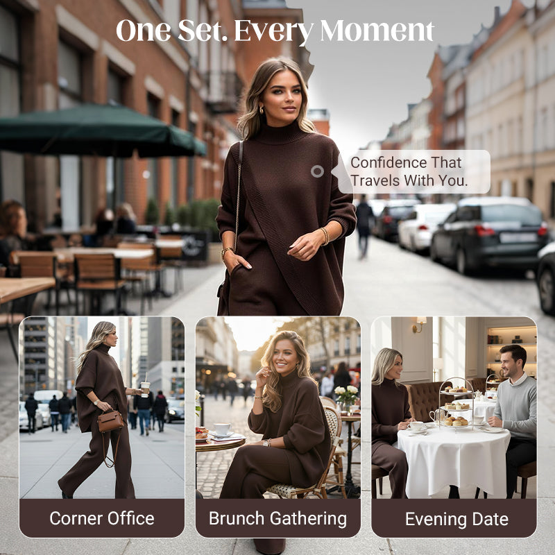 ! Women's 2-piece set – Asymmetrical sweater + wide-leg pants, relaxed fit and soft fabric, ultra comfortable 👚✨