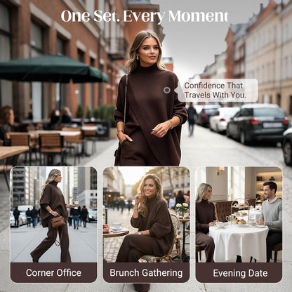 ! Women's 2-piece set – Asymmetrical sweater + wide-leg pants, relaxed fit and soft fabric, ultra comfortable 👚✨