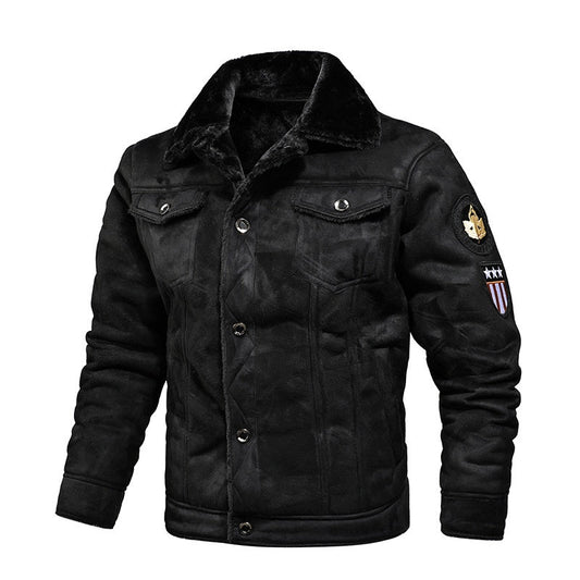 Men's Casual Button-Up Heavy-Duty Warm Leather Jacket
