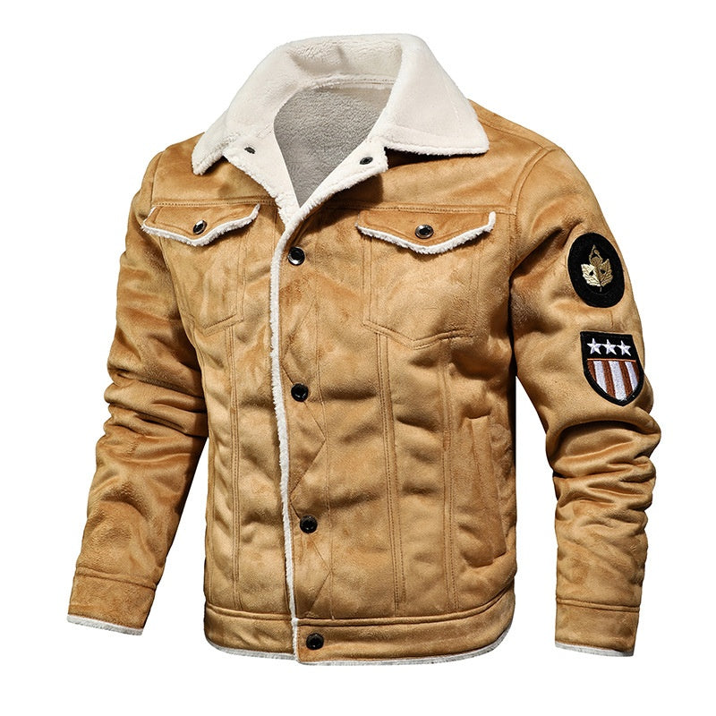 Men's Casual Button-Up Heavy-Duty Warm Leather Jacket
