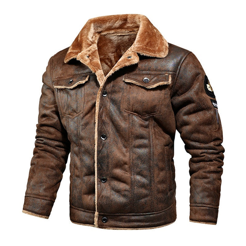 Men's Casual Button-Up Heavy-Duty Warm Leather Jacket