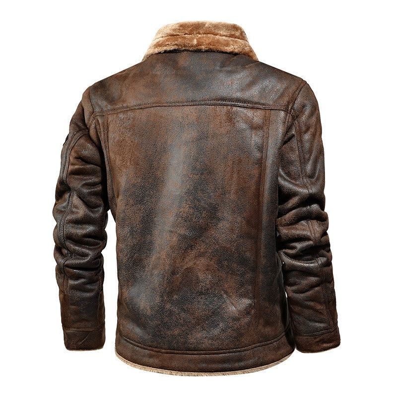 Men's Casual Button-Up Heavy-Duty Warm Leather Jacket