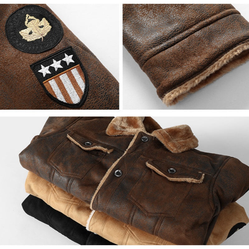Men's Casual Button-Up Heavy-Duty Warm Leather Jacket