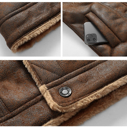 Men's Casual Button-Up Heavy-Duty Warm Leather Jacket