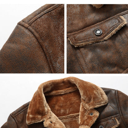 Men's Casual Button-Up Heavy-Duty Warm Leather Jacket
