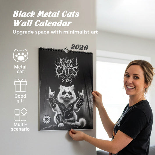 🐱 2026 Black Metal Cat Calendar – Edgy Decor That Tells Time in Style ⏳