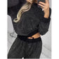 Sequined Loose Fit Top and Wide Leg Pants Two-Piece Set