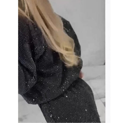 Sequined Loose Fit Top and Wide Leg Pants Two-Piece Set