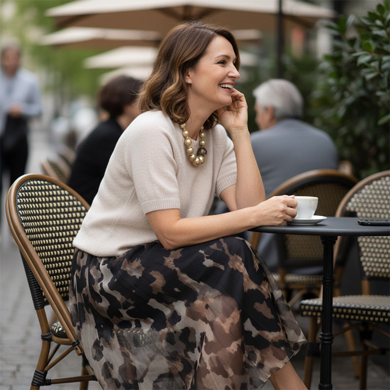✨ Effortless Elegance | Women's Knit Top & Leopard Flowy Skirt 2-Piece Set