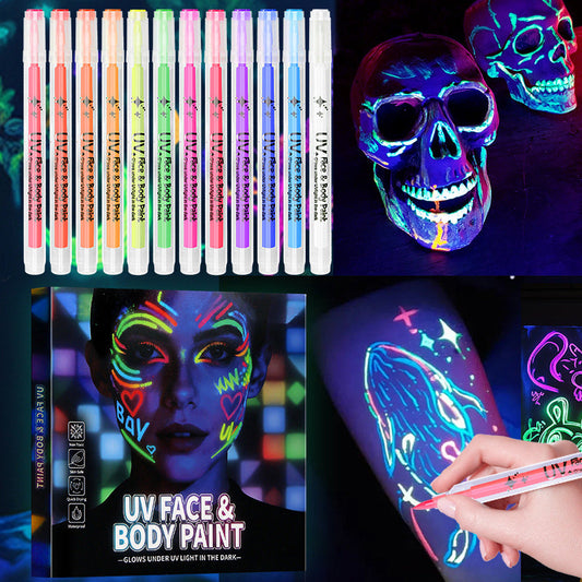 12-Color UV Reactive Face Paint Pen Set