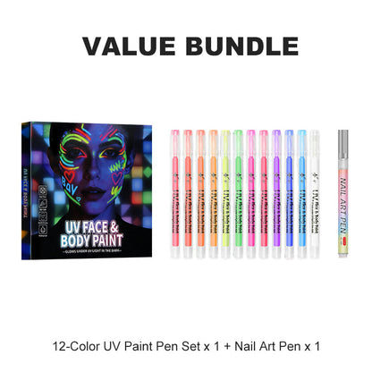 12-Color UV Reactive Face Paint Pen Set