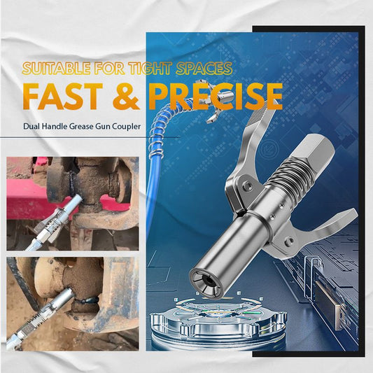 🔧 LIMITED-TIME 50% OFF! ✨ High-Pressure Grease Gun Coupler – Dual Handle, Secure Lock, Universal Fit ⚙️
