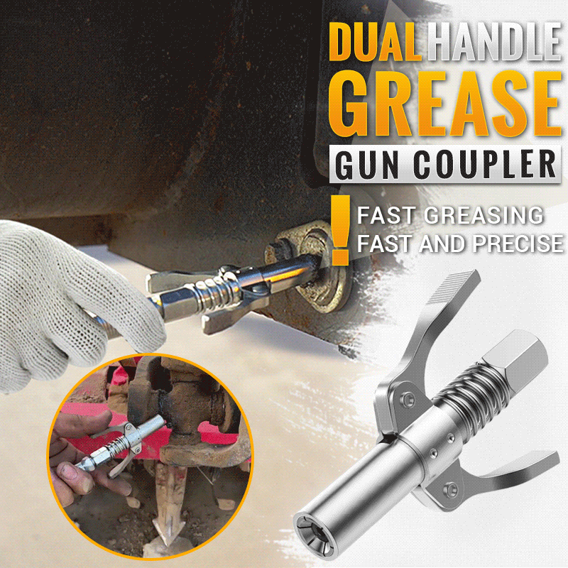 🔧 LIMITED-TIME 50% OFF! ✨ High-Pressure Grease Gun Coupler – Dual Handle, Secure Lock, Universal Fit ⚙️