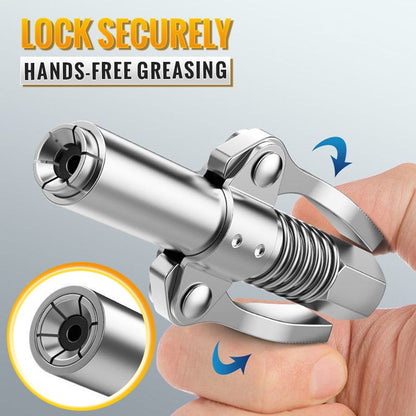 🔧 LIMITED-TIME 50% OFF! ✨ High-Pressure Grease Gun Coupler – Dual Handle, Secure Lock, Universal Fit ⚙️