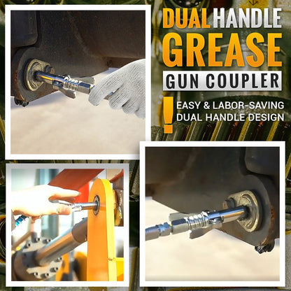 🔧 LIMITED-TIME 50% OFF! ✨ High-Pressure Grease Gun Coupler – Dual Handle, Secure Lock, Universal Fit ⚙️
