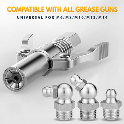 🔧 LIMITED-TIME 50% OFF! ✨ High-Pressure Grease Gun Coupler – Dual Handle, Secure Lock, Universal Fit ⚙️