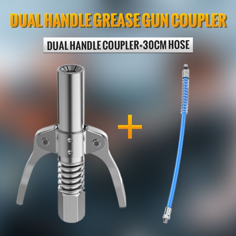 🔧 LIMITED-TIME 50% OFF! ✨ High-Pressure Grease Gun Coupler – Dual Handle, Secure Lock, Universal Fit ⚙️