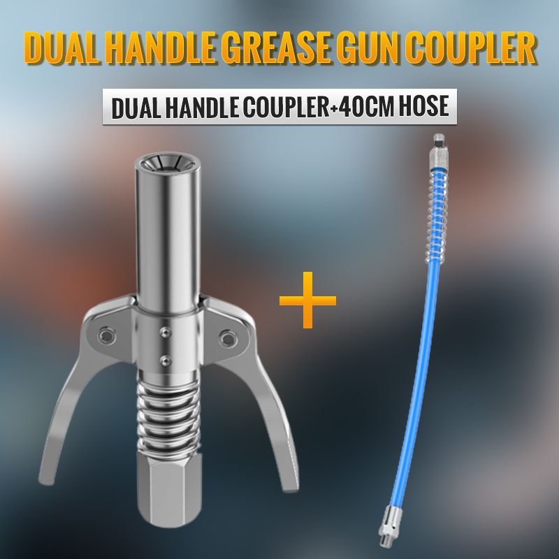 🔧 LIMITED-TIME 50% OFF! ✨ High-Pressure Grease Gun Coupler – Dual Handle, Secure Lock, Universal Fit ⚙️