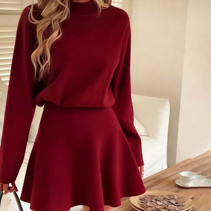 Women's Mock Neck Knit A-Line Mini Dress