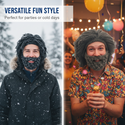 📢📢50%  OFF !! ⏰Punk-style hat with an attached simple wig and knitted beard