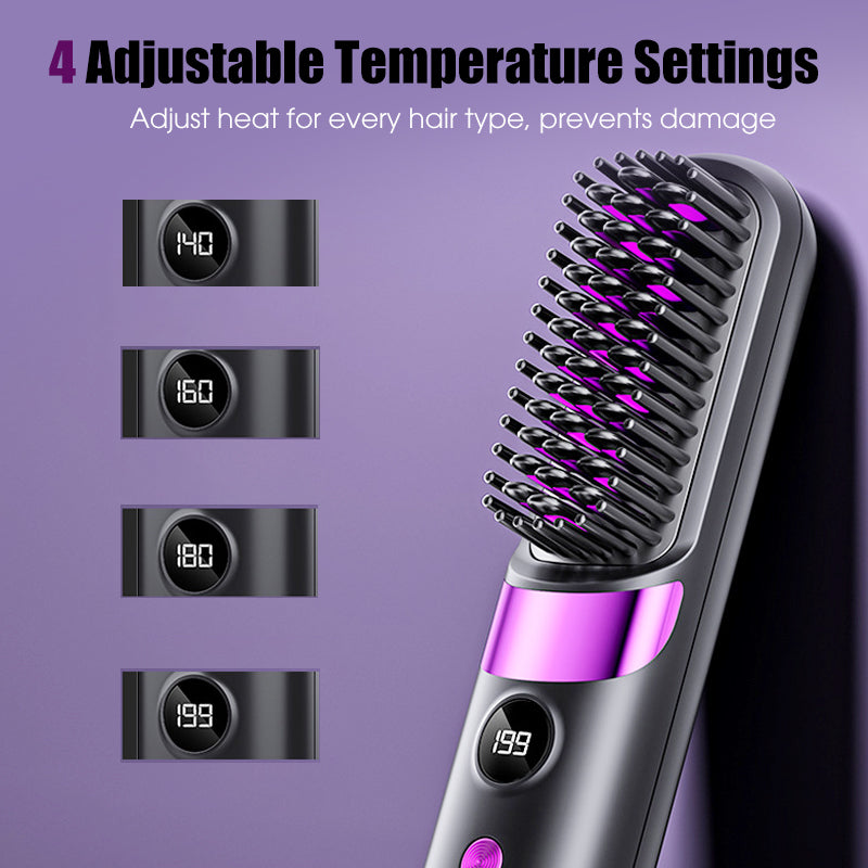 🥳2026 HOT SALE🥳💞50K+ SOLD!💇‍♀️🛡️ 50% OFF! 3‑in‑1 Cordless Hair Straightening Brush – Straighten, curl & detangle with 4 heat settings. Wider teeth prevent burns – safe for daily styling! ✨🌿