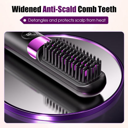 🥳2026 HOT SALE🥳💞50K+ SOLD!💇‍♀️🛡️ 50% OFF! 3‑in‑1 Cordless Hair Straightening Brush – Straighten, curl & detangle with 4 heat settings. Wider teeth prevent burns – safe for daily styling! ✨🌿