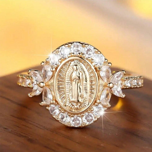 Elegant Virgin Mary Emblem Ring