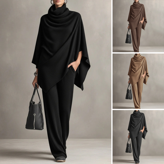 📢📢2026 New Arrivals 55% OFF💥⏰Women's Cowl Neck Cape & Wide-Leg Pants Set👚👖